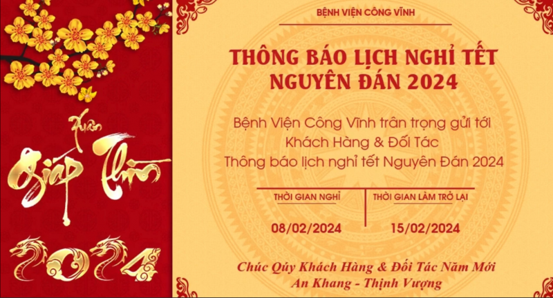 BỆNH VIỆN CÔNG VĨNH THÔNG BÁO LỊCH NGHỈ TẾT GIÁP THÌN 2024