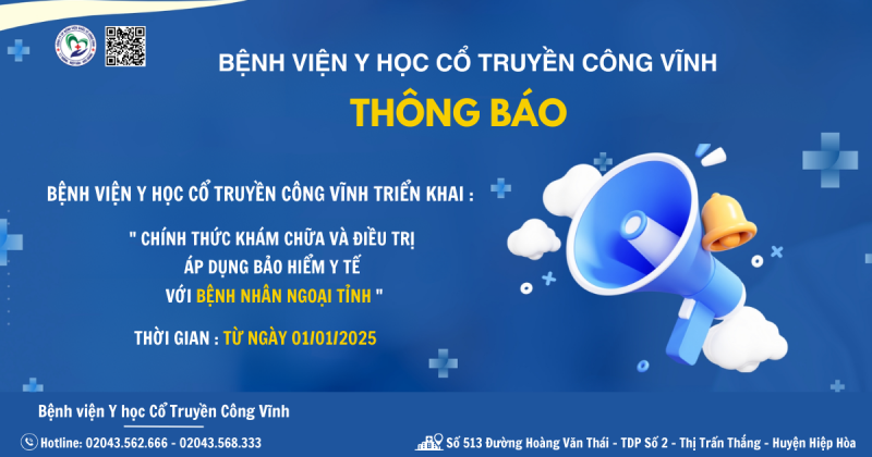 THÔNG BÁO: "" CHÍNH THỨC KHÁM CHỮA VÀ ĐIỀU TRỊ ÁP DỤNG BẢO HIỂM Y TẾ  VỚI BỆNH NHÂN NGOẠI TỈNH "" TẠI BỆNH VIỆN YHCT CÔNG VĨNH